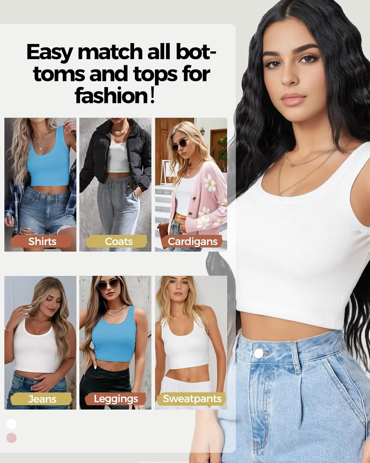 2Piece Crop Tops for Women, U Neck Sleeveless Tank Tops, Basic Cropped Racerback Going Out Tops Athletic Sports Shirts