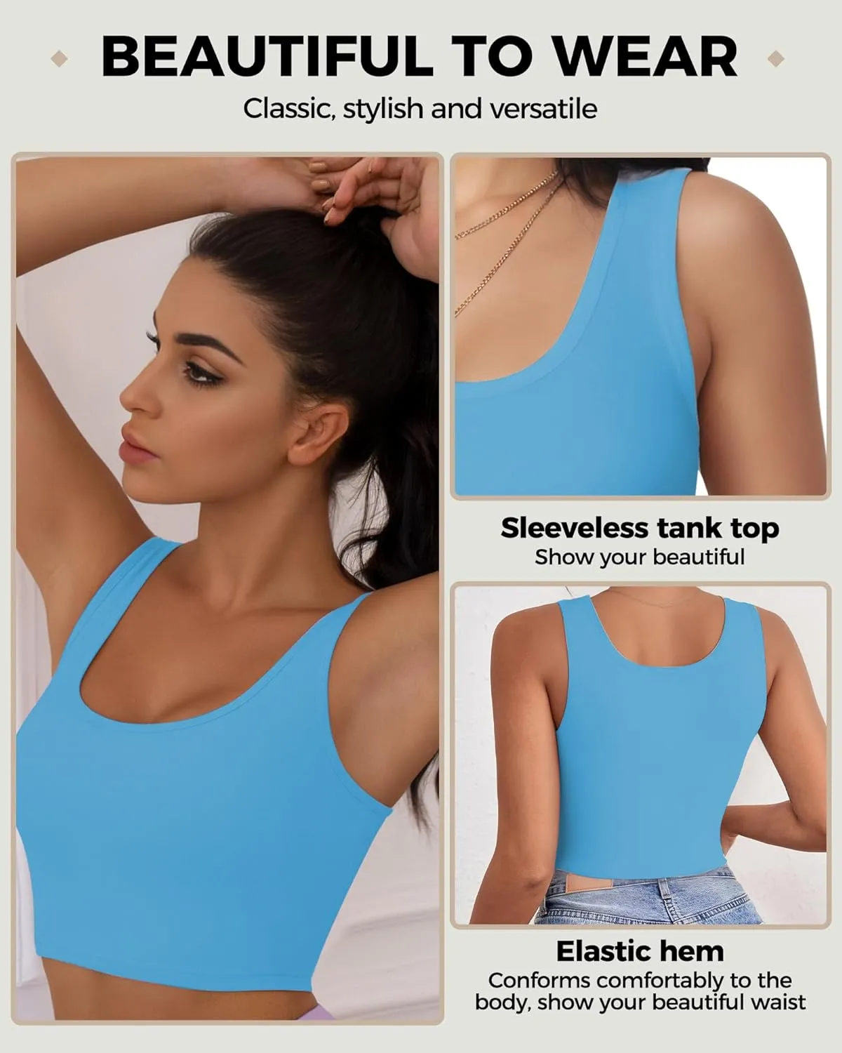 2Piece Crop Tops for Women, U Neck Sleeveless Tank Tops, Basic Cropped Racerback Going Out Tops Athletic Sports Shirts