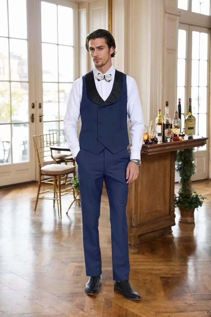 3 Piece Mens Tuxedo Suit Set Slim Fit Men Wedding Prom Party Suits Blazer Pants Shawl Collar Dinner Double Breasted Suit Set