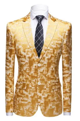 Amazing Printed Bright Gold Notched Lapel Men's Suits for Prom