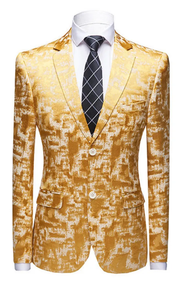 Amazing Printed Bright Gold Notched Lapel Men's Suits for Prom