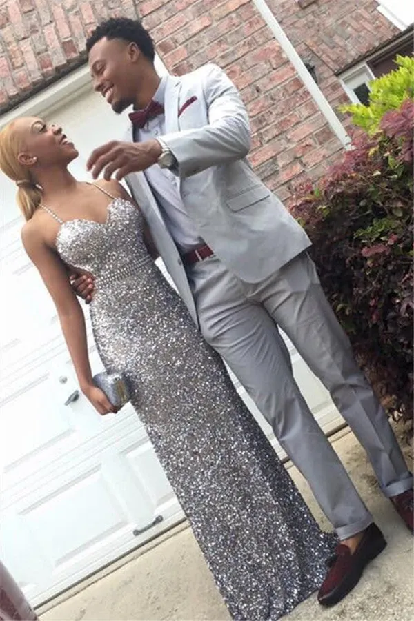 Amazing Silver Two Pieces Slim Fit Mens Prom Suits