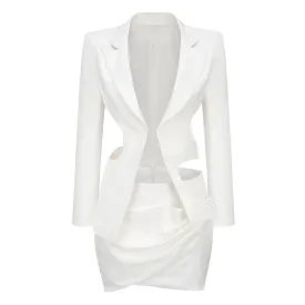 Asymmetric Ruched Cutout Peak Lapel Open Front Blazer Matching Set