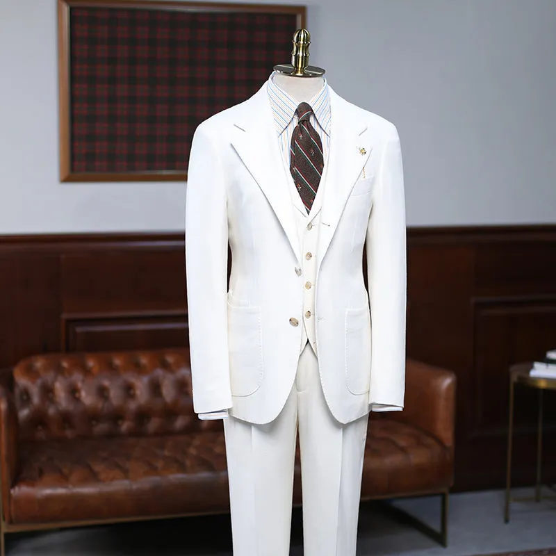 Augus Simple White Three Pieces Notched Lapel Slim Fit Custom Business Suit