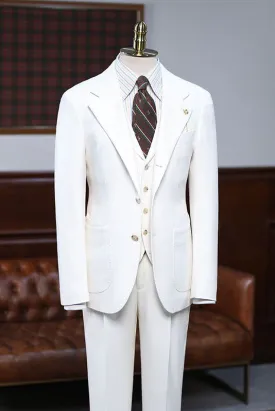 Augus Simple White Three Pieces Notched Lapel Slim Fit Custom Business Suit