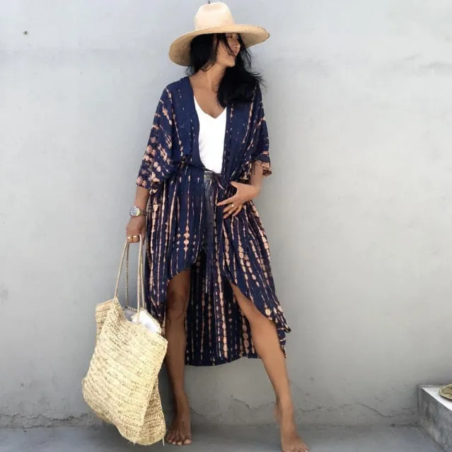 Bikini Cover Ups | Swimsuit Beach Blouse | Swimsuit Cover Up | Kimono Women Bikini Cover-ups | Beach Wear Swim Suit | Black Striped Cover Up