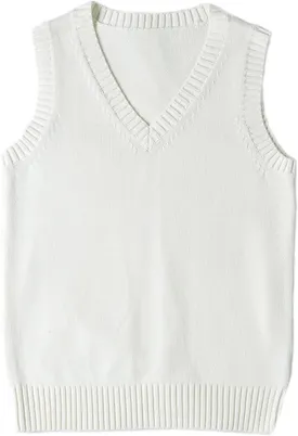 Blostirno Womens Sweater Vest V Neck JK Uniform Kint Vests Solid Classic Sleeveless Pullover Sweaters Tops