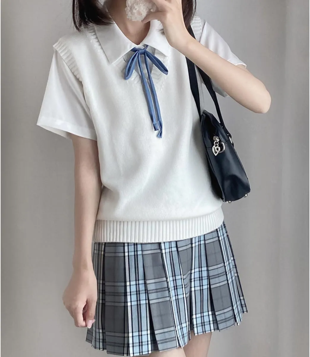 Blostirno Womens Sweater Vest V Neck JK Uniform Kint Vests Solid Classic Sleeveless Pullover Sweaters Tops