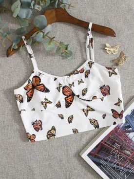 Butterfly Print Crop Cami Top