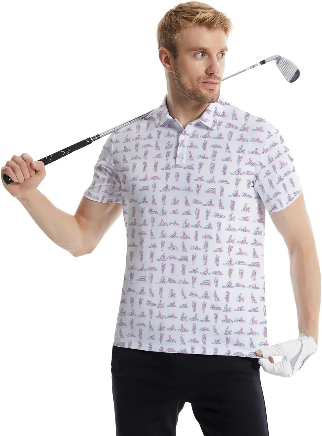 Funny Golf Polos for Men Funny Print Short Sleeve Shirts Quick Dry Polo Shirts Hawaiian Shirt Performance Golf Outfits