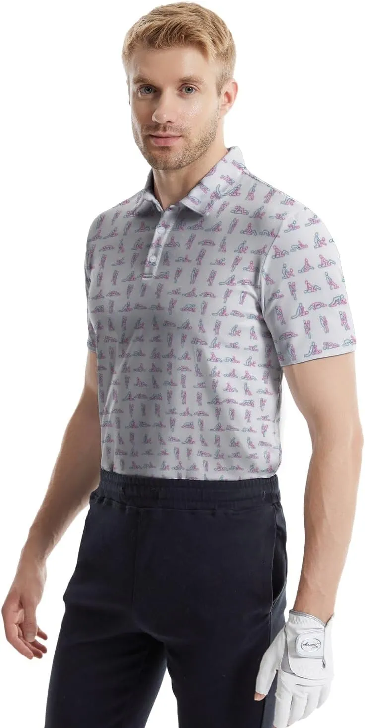 Funny Golf Polos for Men Funny Print Short Sleeve Shirts Quick Dry Polo Shirts Hawaiian Shirt Performance Golf Outfits