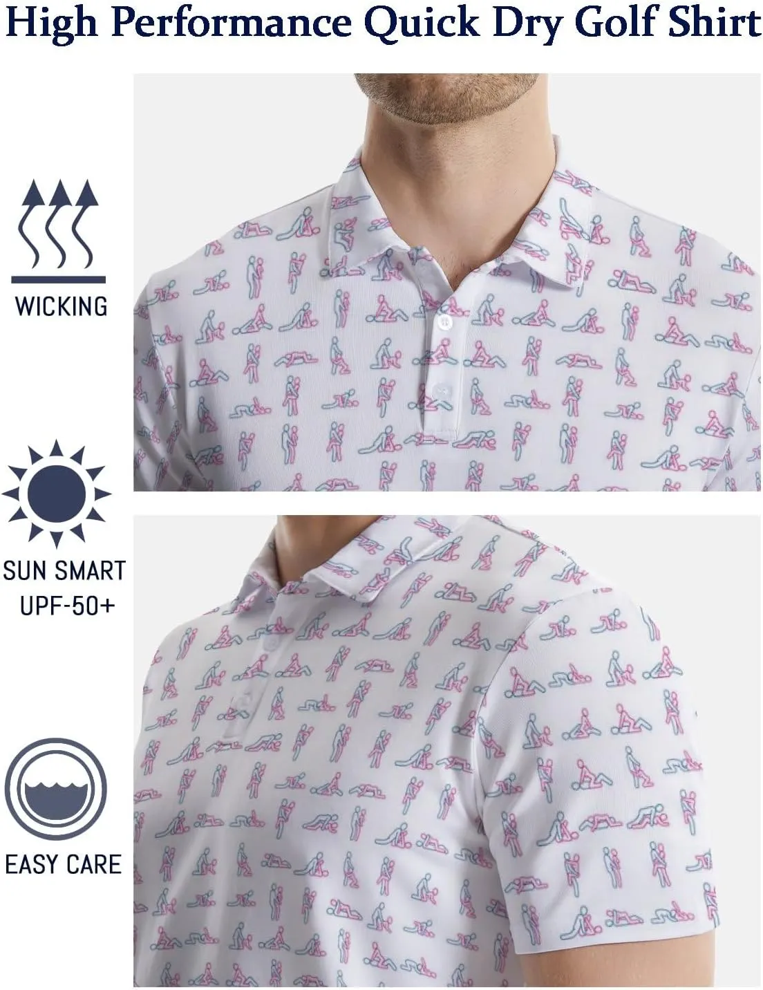 Funny Golf Polos for Men Funny Print Short Sleeve Shirts Quick Dry Polo Shirts Hawaiian Shirt Performance Golf Outfits