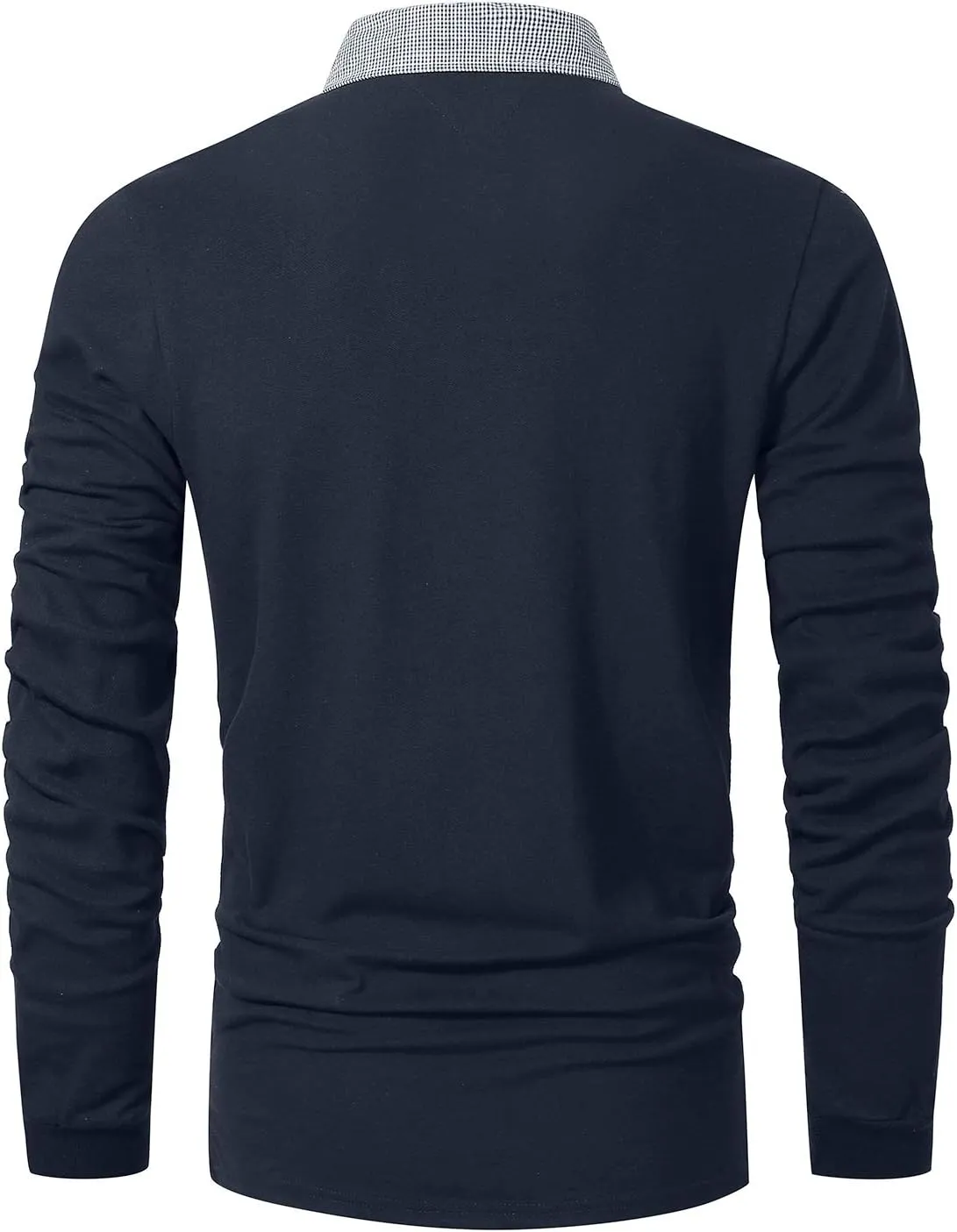 GHYUGR Men's Classic Plaid Splicing Long Sleeve Golf Polo Real Pocket Business Casual T-Shirt