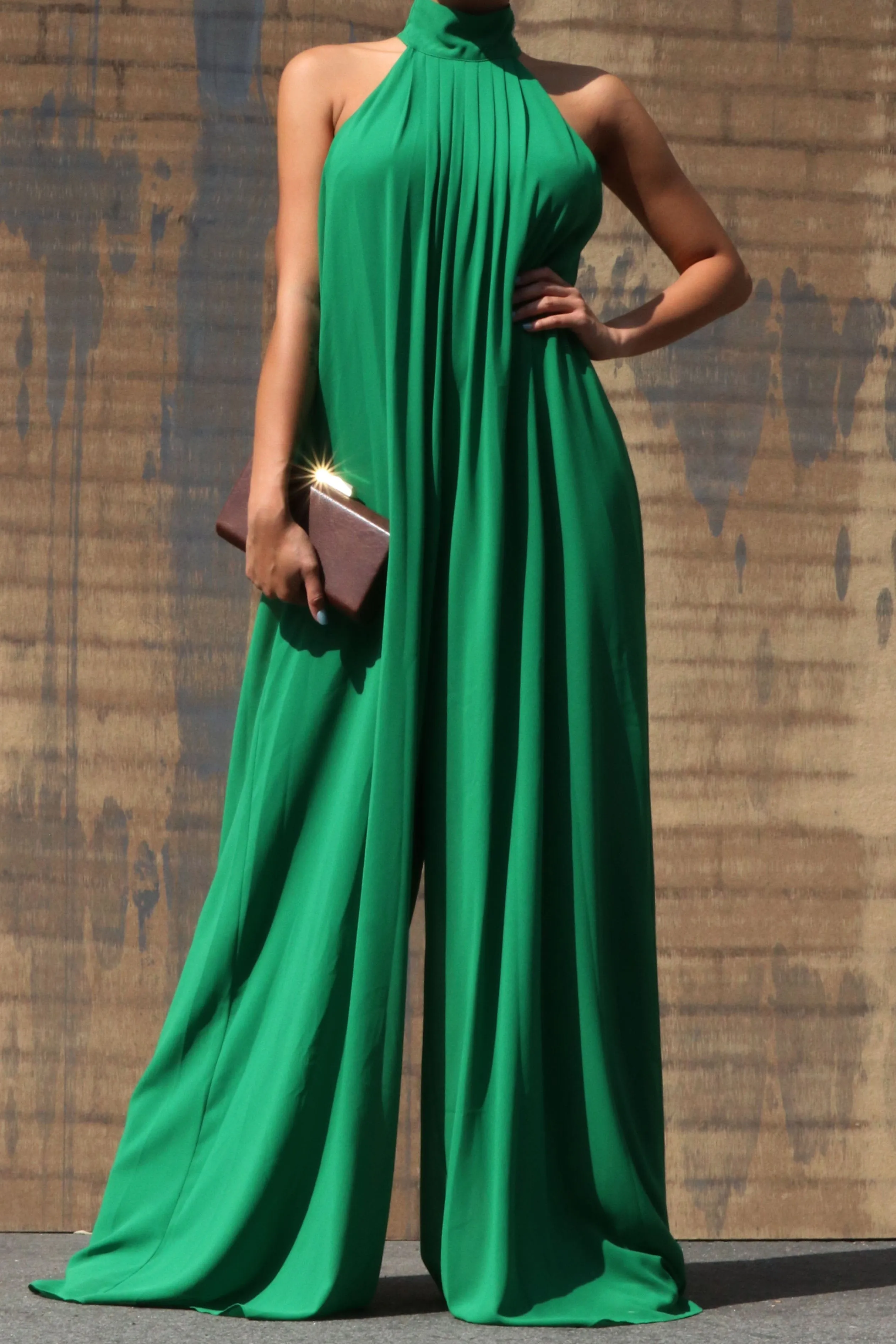 Green Halter Wide Leg Jumpsuit