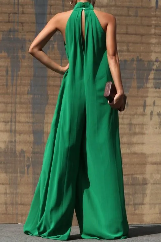 Green Halter Wide Leg Jumpsuit