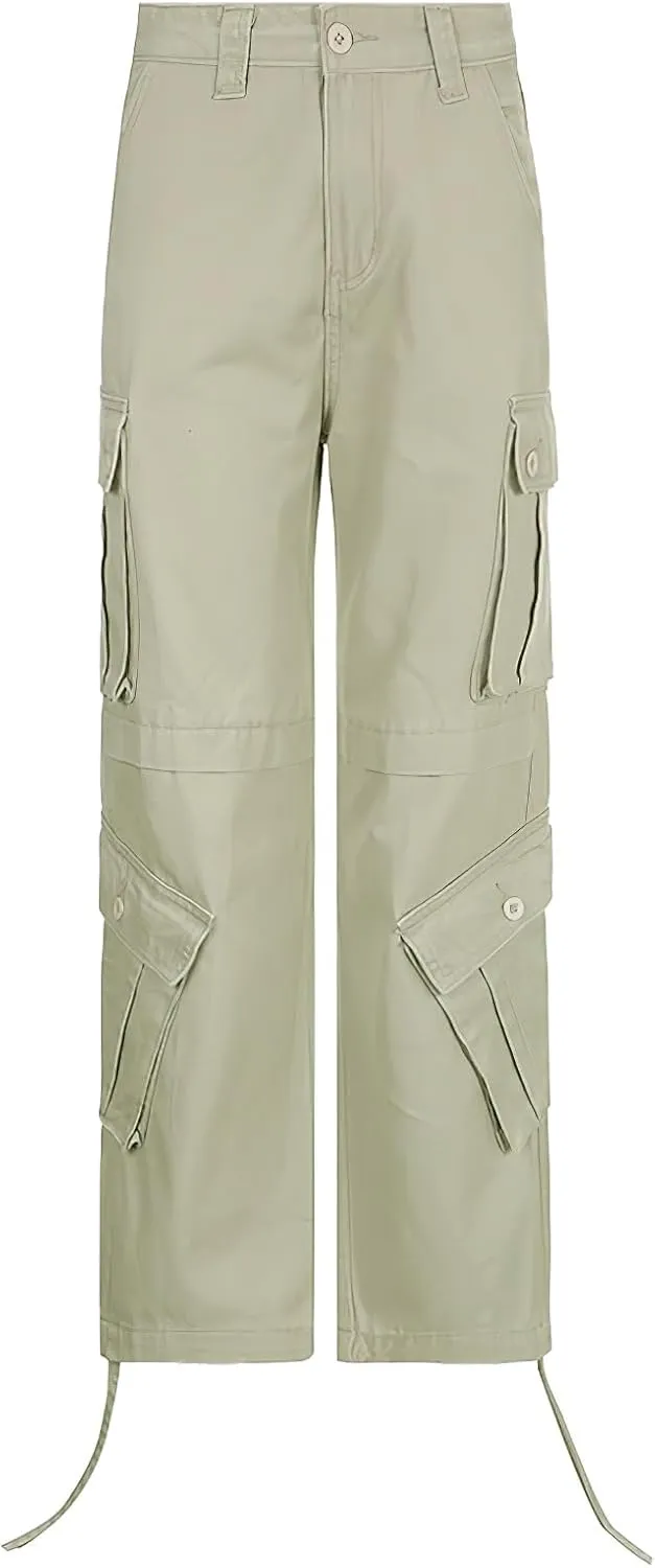 High Waisted Baggy Cargo Jeans for Women Y2K Wide Leg Loose Boyfriend Streetwear Trousers with Pockets Harajuku Grunge