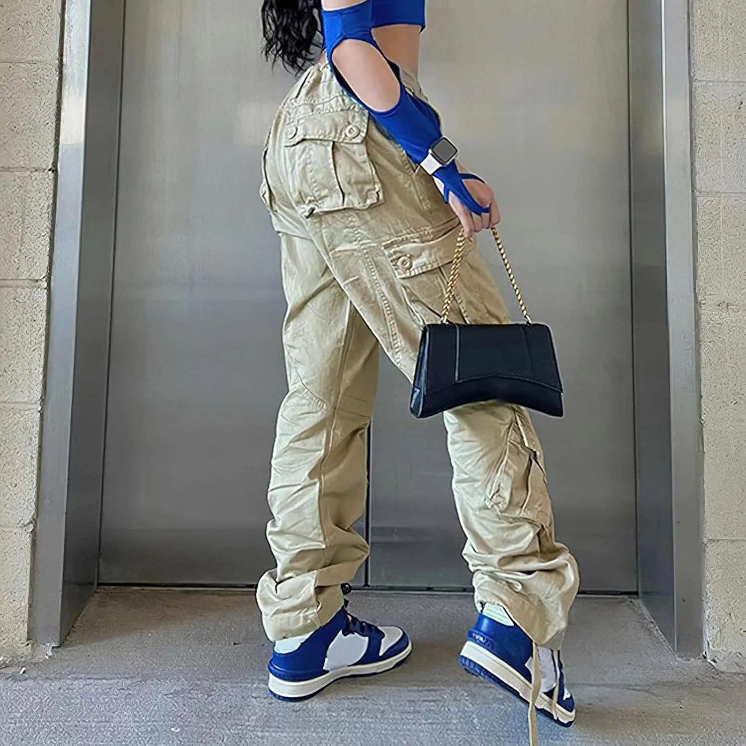 High Waisted Baggy Cargo Jeans for Women Y2K Wide Leg Loose Boyfriend Streetwear Trousers with Pockets Harajuku Grunge
