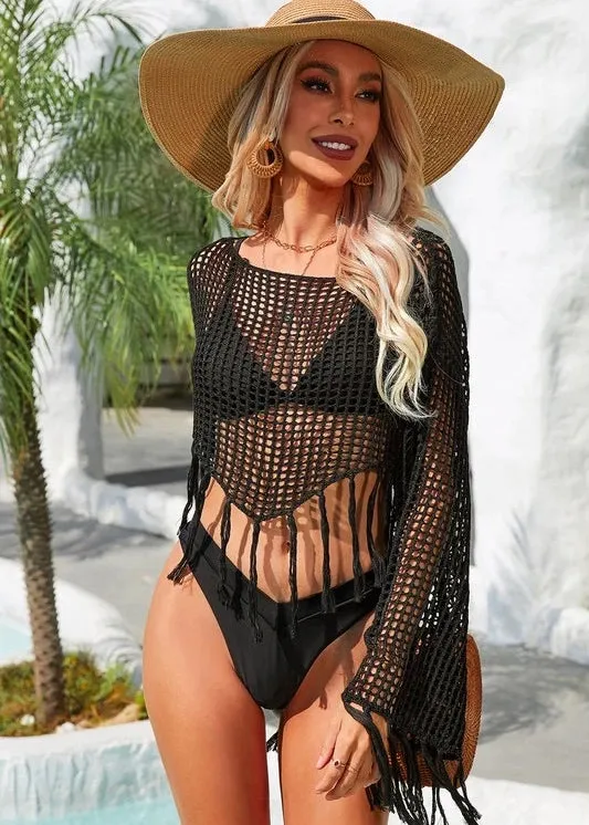 Hollow Out Fringe Hem Cover Up