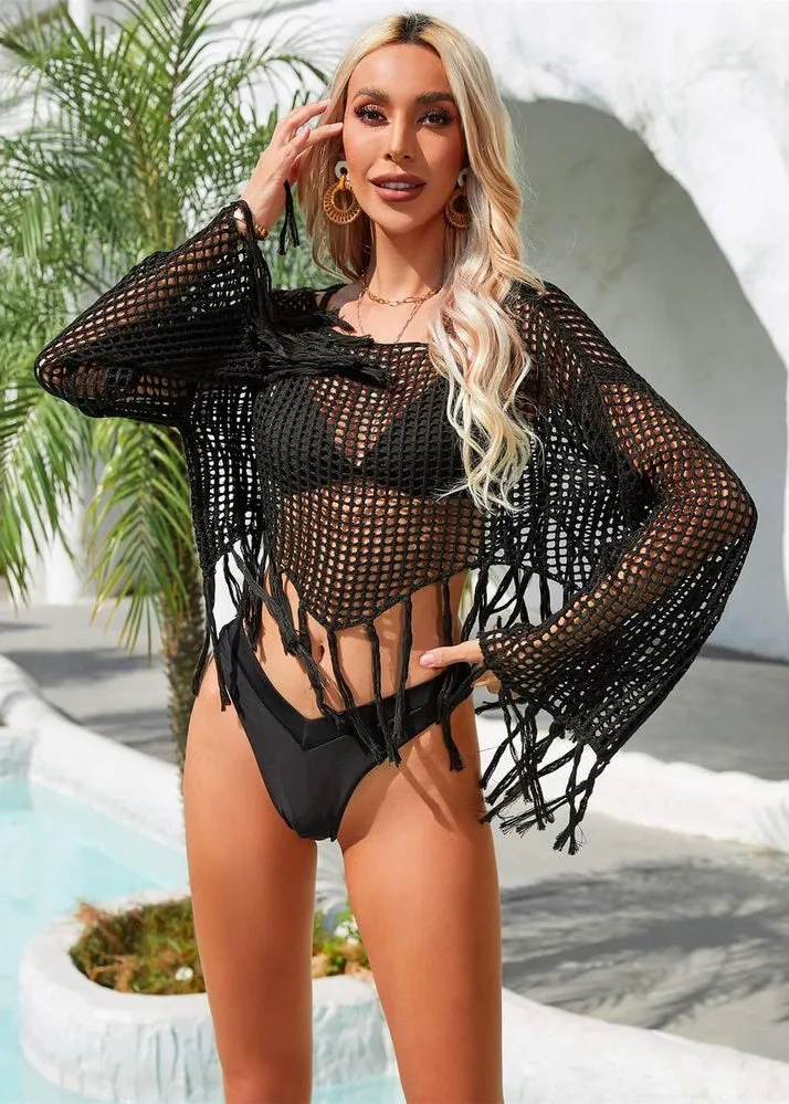 Hollow Out Fringe Hem Cover Up