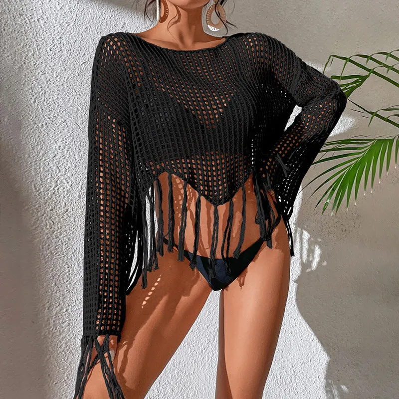 Hollow Out Fringe Hem Cover Up