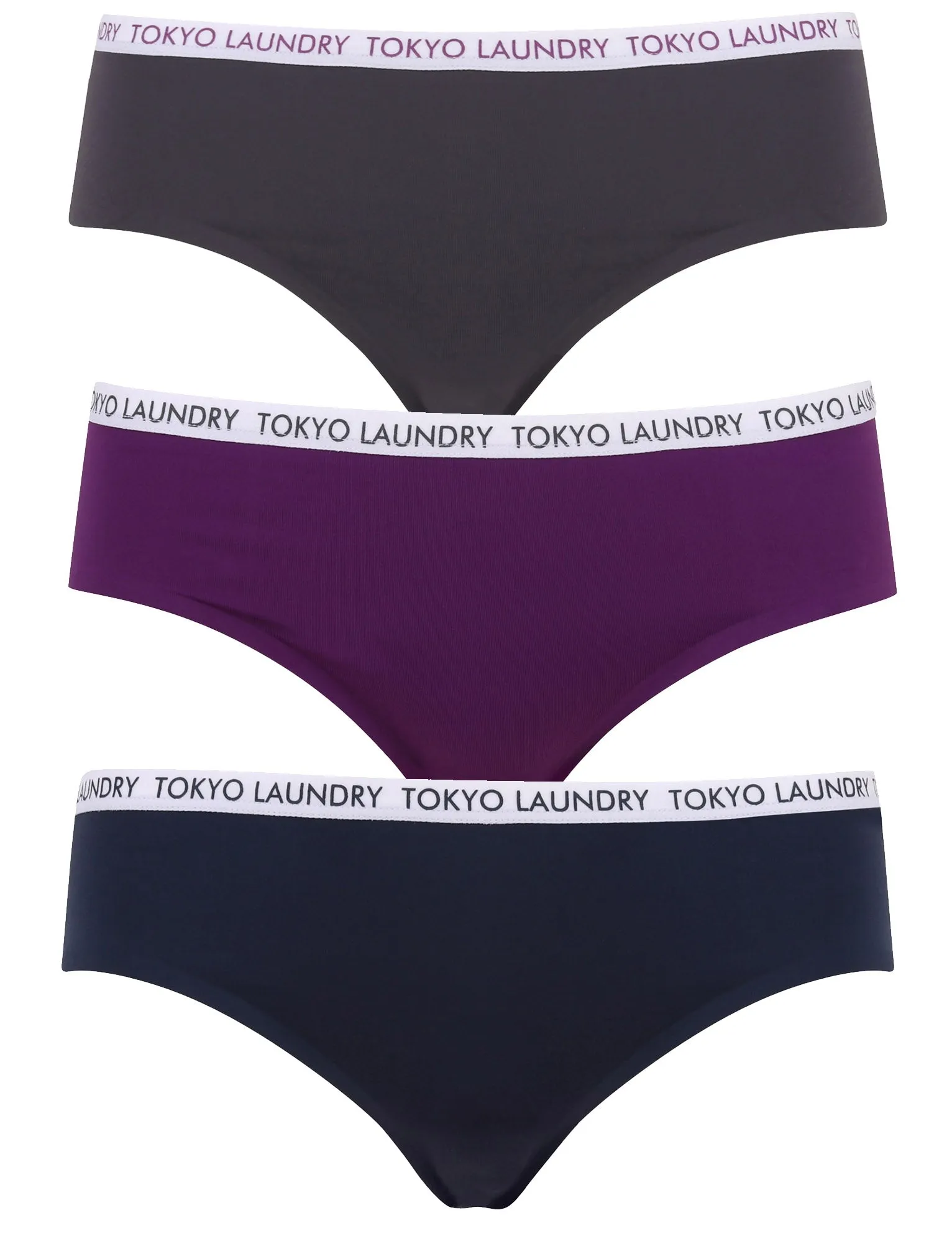 Jodie (3 Pack) Microfiber No VPL Seam Free Assorted Briefs In Nine Iron / Purple / Blue - Tokyo Laundry