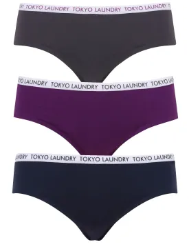 Jodie (3 Pack) Microfiber No VPL Seam Free Assorted Briefs In Nine Iron / Purple / Blue - Tokyo Laundry