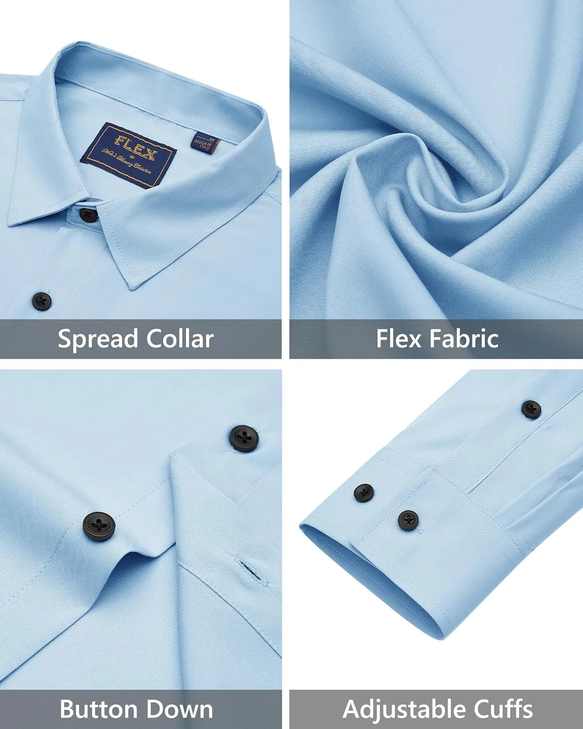 J.VER Men's Dress Shirts Stretch Long Sleeve Formal Shirt Solid Business Casual Button Down Shirts for Wedding Prom