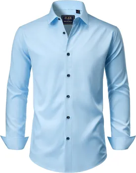 J.VER Men's Dress Shirts Stretch Long Sleeve Formal Shirt Solid Business Casual Button Down Shirts for Wedding Prom