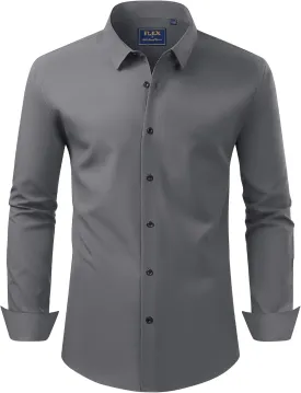J.VER Men's Dress Shirts Stretch Long Sleeve Formal Shirt Solid Business Casual Button Down Shirts for Wedding Prom