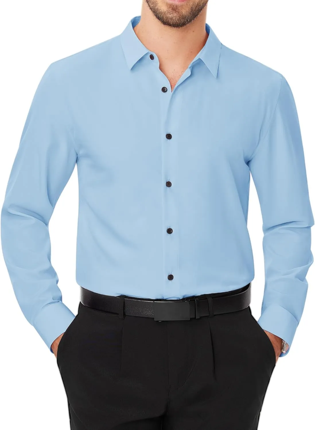 J.VER Men's Dress Shirts Stretch Long Sleeve Formal Shirt Solid Business Casual Button Down Shirts for Wedding Prom