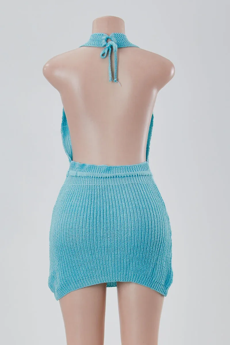 Knitted Deep-V Front with Open Back Beach Cover-up (One Size Fits All)- Sold in Multiple Colors