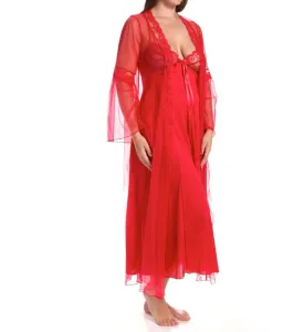 Ladies Beautiful Elegant Plus Size Sheer Lace Bust Pretty Bow Long Gown & Lace Trimmed Long Sleeves Robe Set