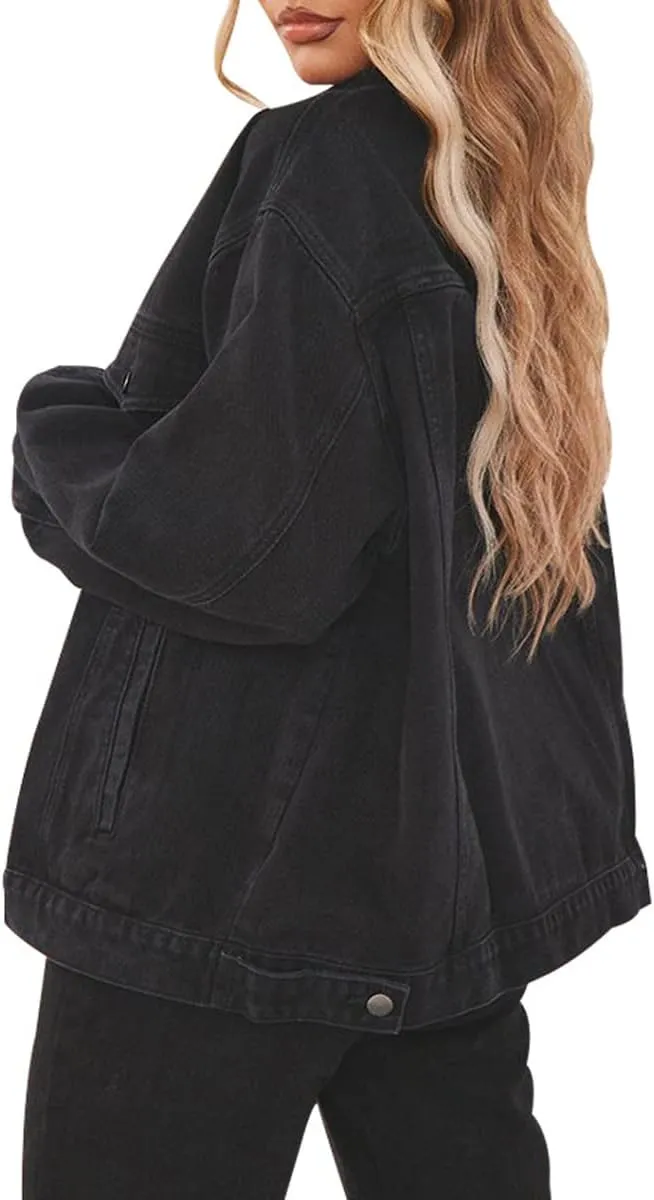 LaiyiVic Denim Jacket for Women Winter Long Sleeve Classic Distressed Butterfly Jean Trucker Jackets