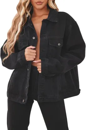 LaiyiVic Denim Jacket for Women Winter Long Sleeve Classic Distressed Butterfly Jean Trucker Jackets