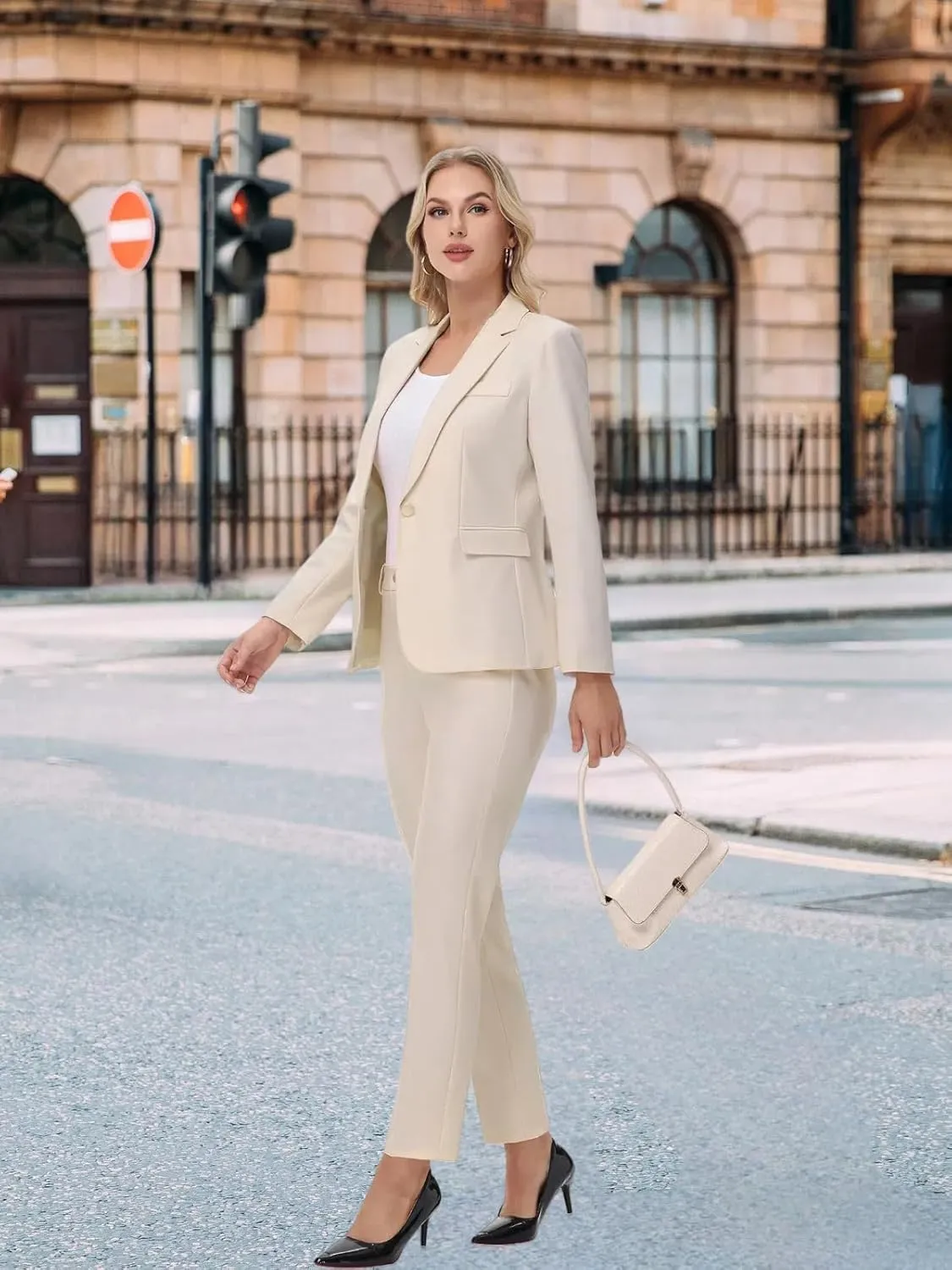 Lamgool Women's Pants Suit 2 Pieces Business Long Sleeves Blazer and Pant Set Dressy Casual Professional Work Outfits