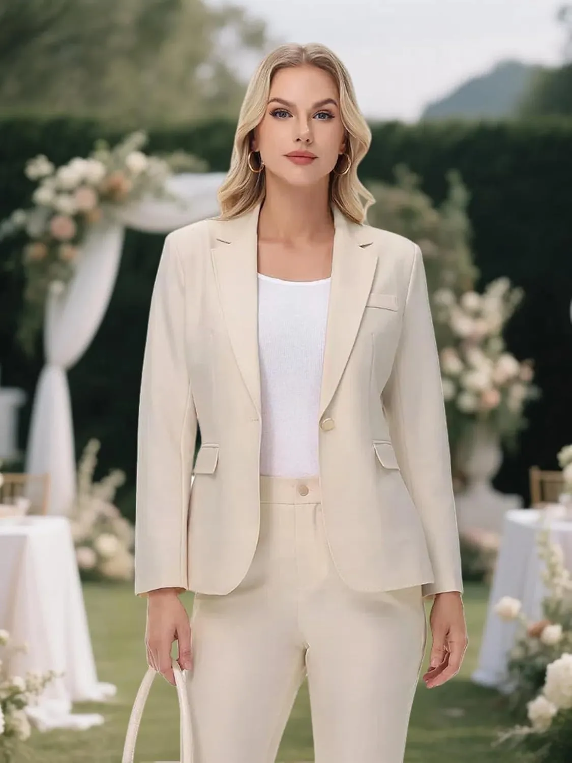 Lamgool Women's Pants Suit 2 Pieces Business Long Sleeves Blazer and Pant Set Dressy Casual Professional Work Outfits