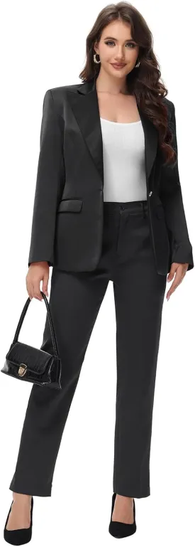 Lamgool Women's Suit 2 Pieces Satin Pantsuits One Button Tuxedo for Dinner, Event and Work