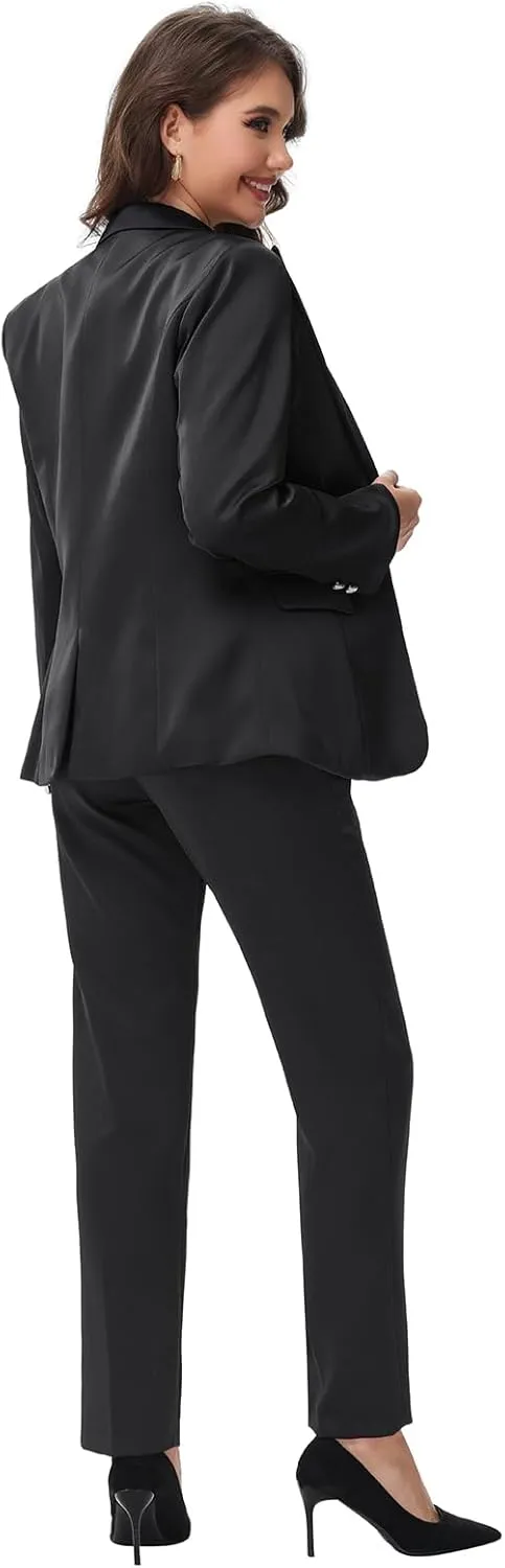 Lamgool Women's Suit 2 Pieces Satin Pantsuits One Button Tuxedo for Dinner, Event and Work