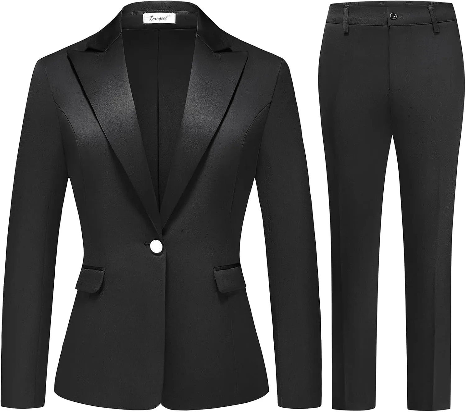 Lamgool Women's Suit 2 Pieces Satin Pantsuits One Button Tuxedo for Dinner, Event and Work