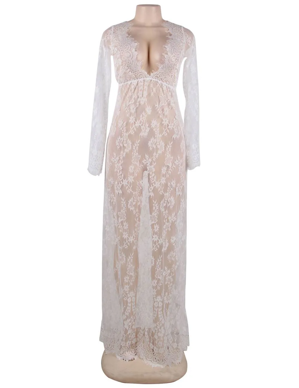 Long Nightdress With Thong Sexy See-through V Neck Sleepwear Egypt