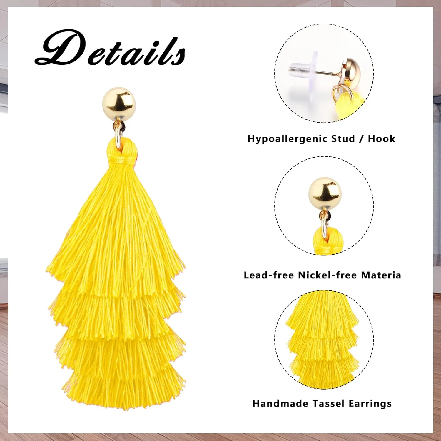 LOYALLOOK 4Pairs Tassel Earrings For Women Fan Shape Tassel Earrings Long Thread Tassel Earrings Bohemian Fringe Drop Handmade Earrings