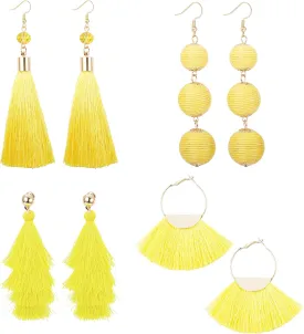 LOYALLOOK 4Pairs Tassel Earrings For Women Fan Shape Tassel Earrings Long Thread Tassel Earrings Bohemian Fringe Drop Handmade Earrings