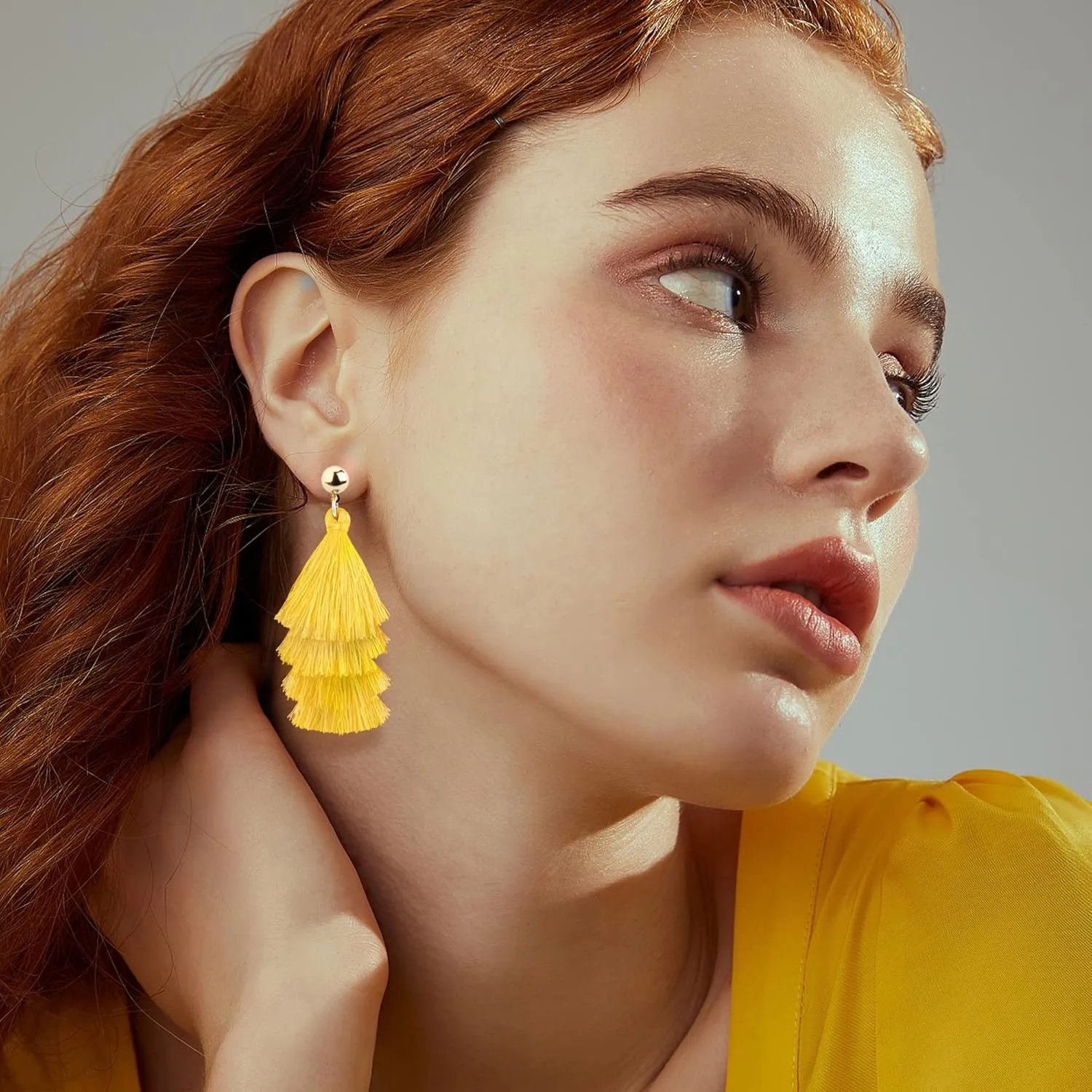 LOYALLOOK 4Pairs Tassel Earrings For Women Fan Shape Tassel Earrings Long Thread Tassel Earrings Bohemian Fringe Drop Handmade Earrings