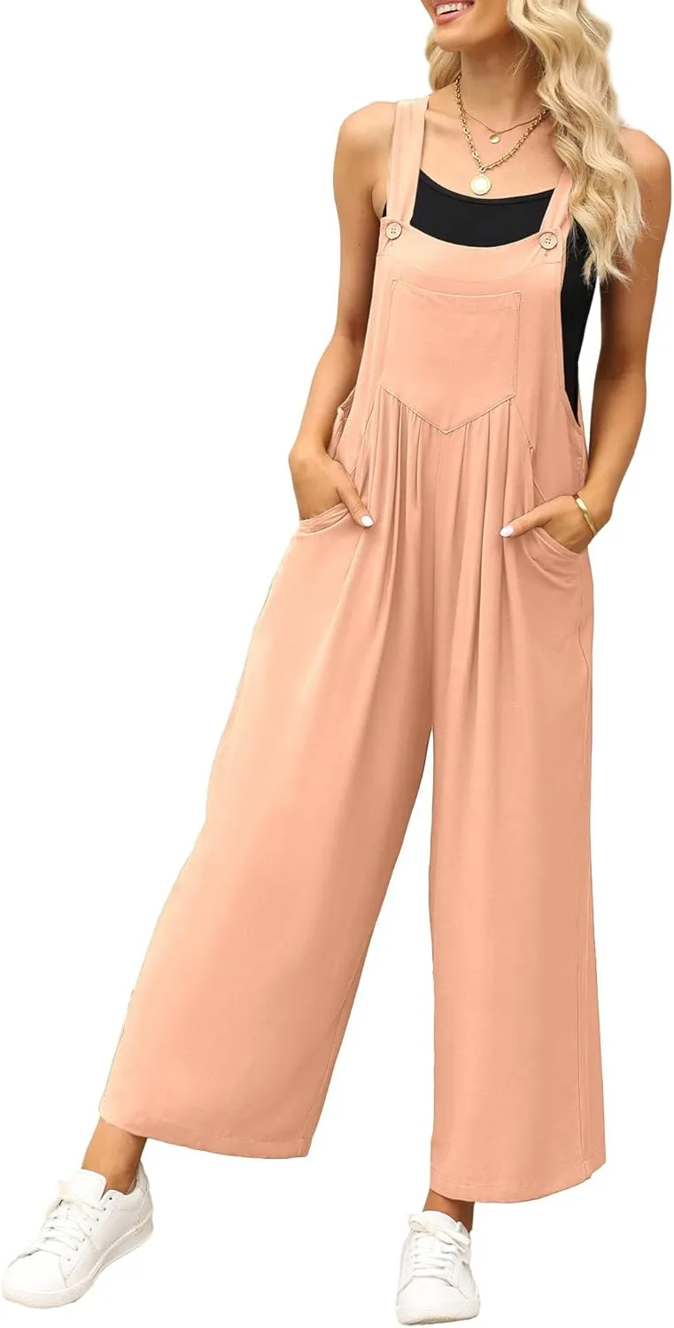 luvamia Jumpsuits for Women Casual Loose Wide Leg Boho Overall Jumpsuit Baggy Summer Outfits with Pockets Bib Overalls