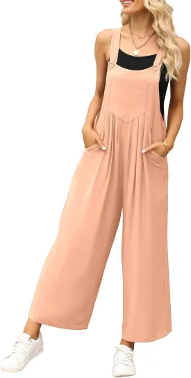 luvamia Jumpsuits for Women Casual Loose Wide Leg Boho Overall Jumpsuit Baggy Summer Outfits with Pockets Bib Overalls