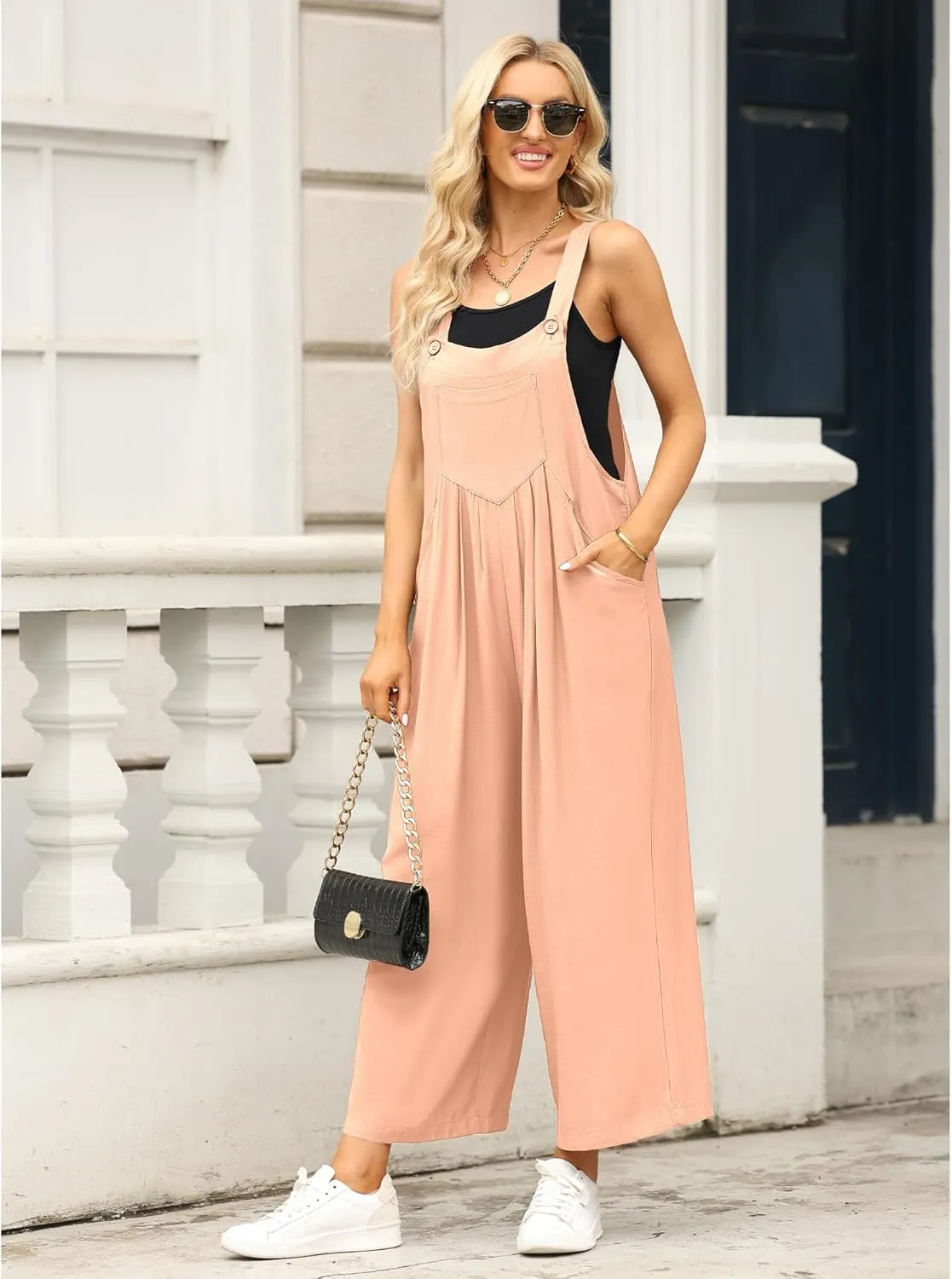 luvamia Jumpsuits for Women Casual Loose Wide Leg Boho Overall Jumpsuit Baggy Summer Outfits with Pockets Bib Overalls
