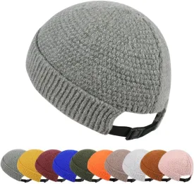 Mens Brimless Hats Adjustable Docker Cap Unisex Winter Casual Knitted Beanie Skull Caps
