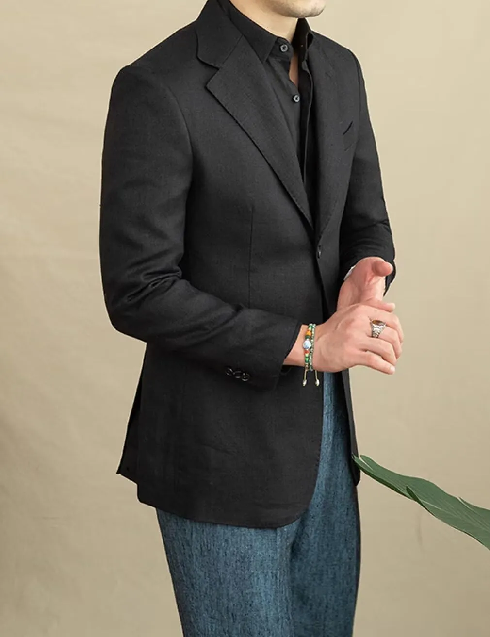 Men's Casual Linen Blazer Jacket Single Breasted Sports Coat Vintage Notched Lapel Wedding Tuxedo