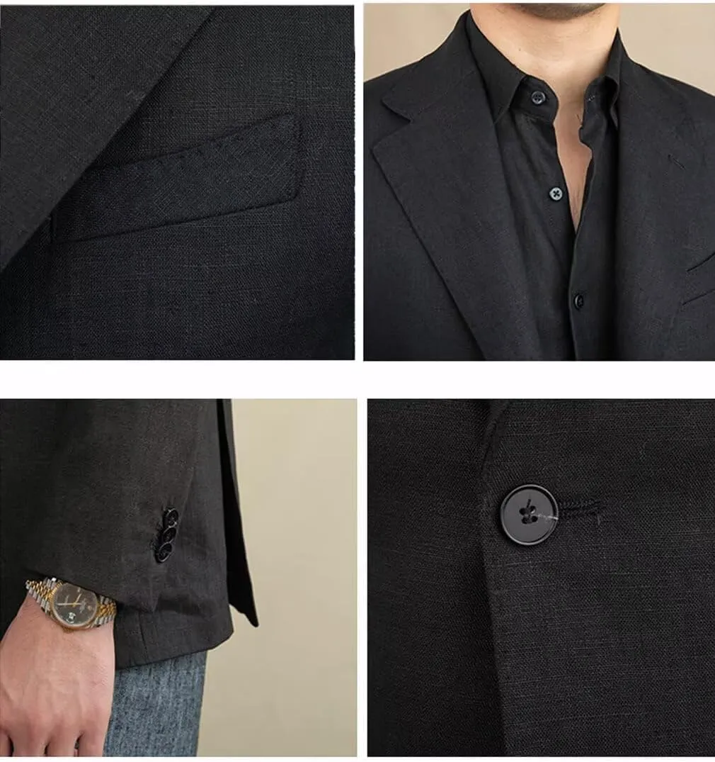 Men's Casual Linen Blazer Jacket Single Breasted Sports Coat Vintage Notched Lapel Wedding Tuxedo