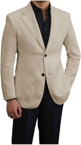 Men's Casual Linen Blazer Jacket Single Breasted Sports Coat Vintage Notched Lapel Wedding Tuxedo